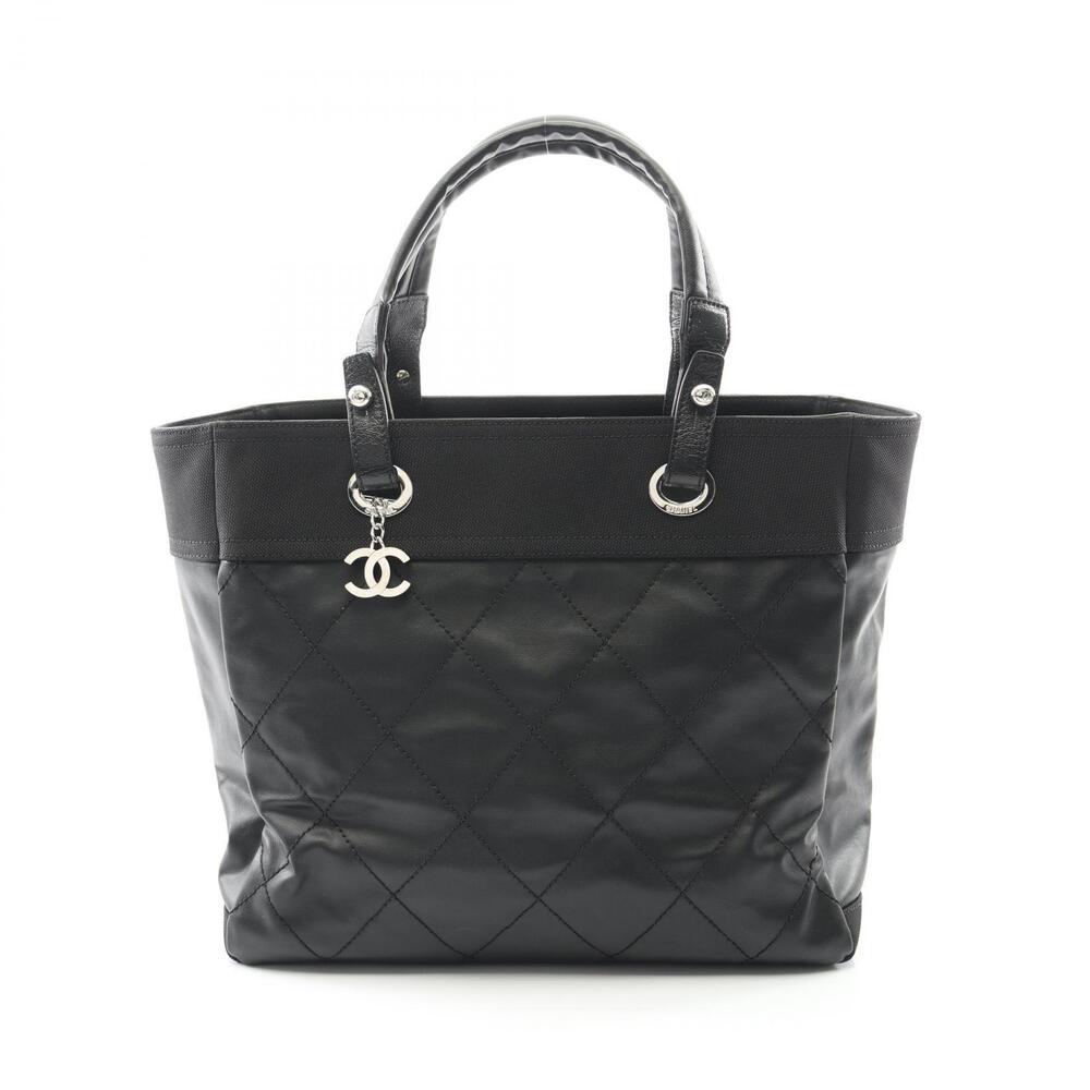 Chanel Paris Biarritz Tote Bag Canvas Leather Black